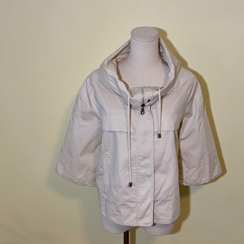 Millard Fillmore Anthropologie Cropped 3/4 Sleeve Cowl Neck Tan Cotton Coat SZ M
